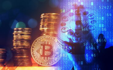 Businessman and Bitcoin cryptocurrency Businessman and Bitcoin cryptocurrency, blockchain technology and decentralized monetary system concept